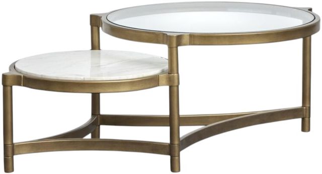 Magnussen Home® Cassidy Volakas Classic Shaped Cocktail Table with Aged Brass Base-2