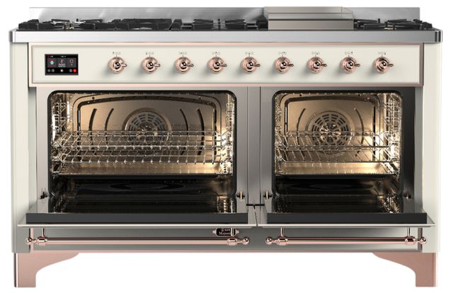 Ilve® Majestic III 60" Antique White Pro Style Dual Fuel Natural Gas Range with Triple Glass Door and Copper Trim-1