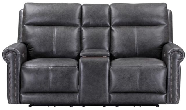 Flexsteel® Alexander Weathered Gray Power Reclining Loveseat with Console, Power Headrest and Lumbar-2