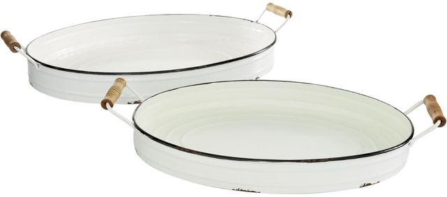 Deco Marche 2-Piece White Tray with Handles Set-0