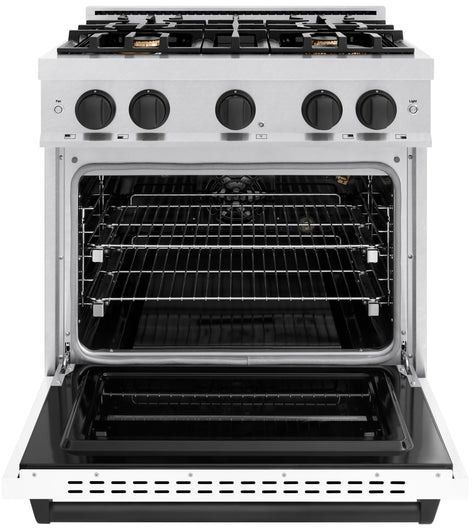 ZLINE Classic Autograph Edition 30" Satin Stainless Steel Pro Style Gas with White Matte Door and Matte Black Accents-1
