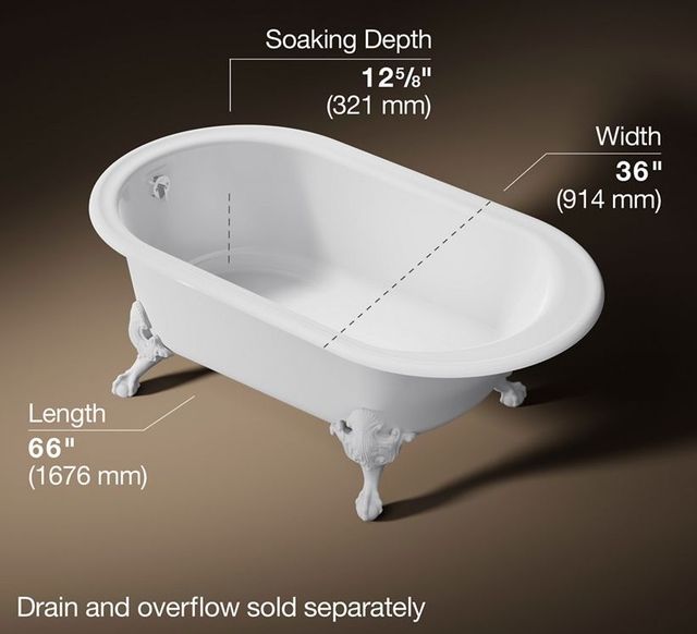 KOHLER® Iron Works® Historic™ White 66" x 36" Freestanding Bath-3