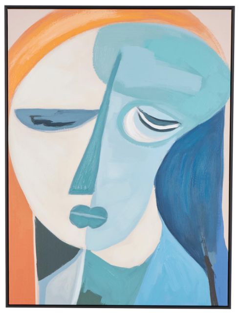 Deco Marche Multi-Colored Woman Impressionist Living Room Framed Wall Art with Brush Paint Strokes and Black Frame-0
