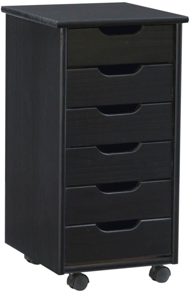 Linon Rudy Black 6-Drawer Rolling Storage Cart-0