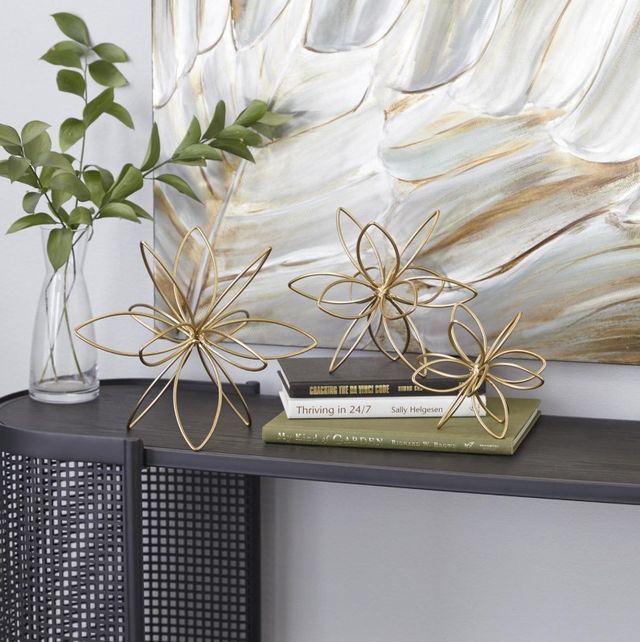 Deco Marche CosmoLiving by Cosmopolitan 3-Piece Gold Floral Handmade Decorative Sculpture-3