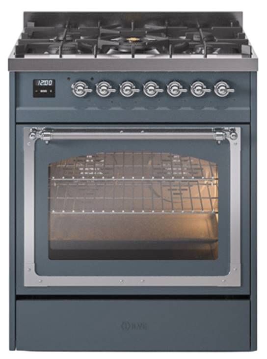 Ilve® Nostalgie II Noblesse 30" Blue Gray Pro Style Dual Fuel Range with Chrome Trim-0