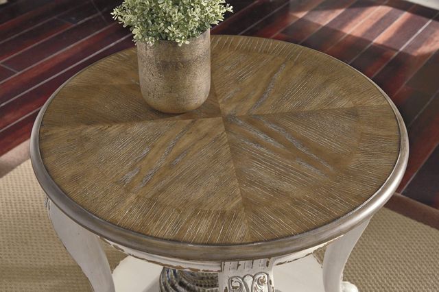 Signature Design by Ashley® Realyn Distressed Wood Round End Table with Chipped White Base-4