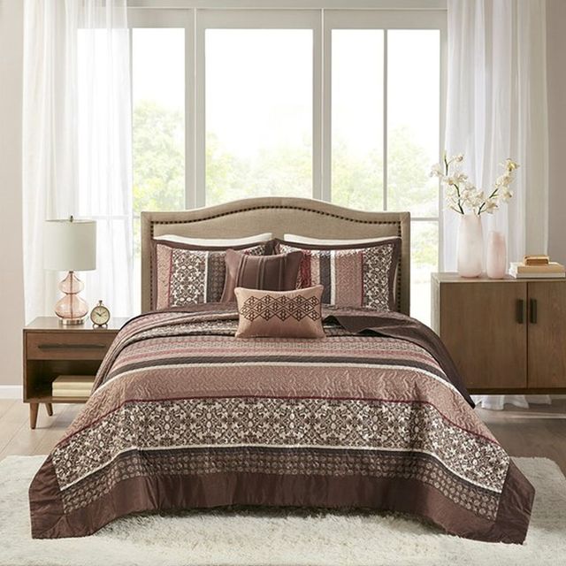 Olliix by Madison Park Red King Princeton 5 Piece Reversible Jacquard Bedspread Set-4