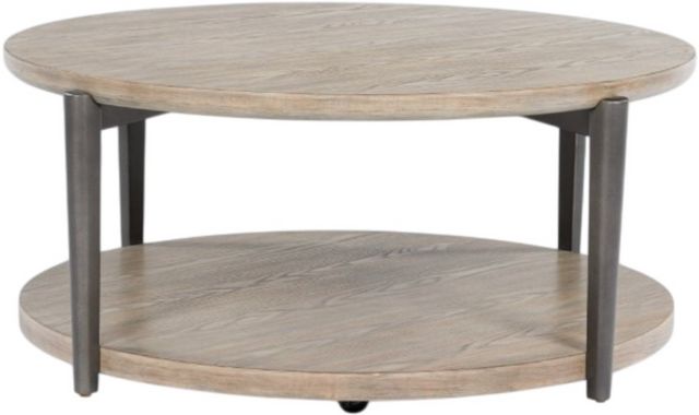 Signature Design by Ashley® Dyonton Light Grayish Brown Top Coffee Table with Gunmetal Base-2