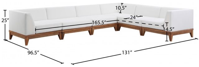 Meridian Furniture Rio 6-Piece Brown/Off-White Acacia/Fabric 131" Outdoor Patio Modular Sectional-2
