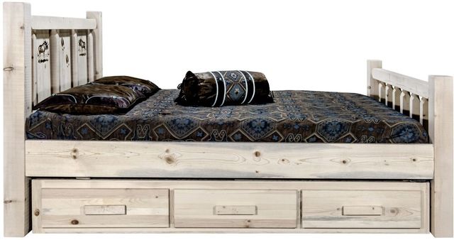 Montana Woodworks® Homestead Ready to Finish California King Storage Bed with Laser Engraved Moose Design-2