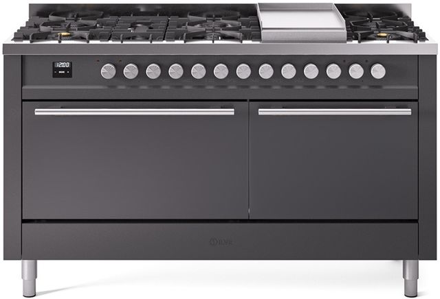 Ilve® Professional Plus II 60" Graphite Matte Pro Style Dual Fuel Range-0