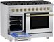 Hauslane HausPro 48" Stainless Steel Pro-Style Dual Fuel Range with Satin Brass Knobs-4