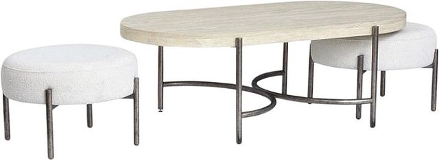 Magnussen Home® Jennings 3-Piece Edgecomb Grey/Weathered Antique Nickel Oval Cocktail Table Set with Ottomans-1