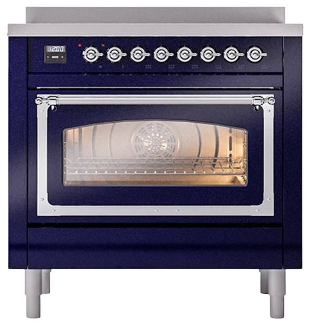 Ilve® Nostalgie II Noblesse 36'' Midnight Blue Pro Style Induction Range with Chrome Trim-1
