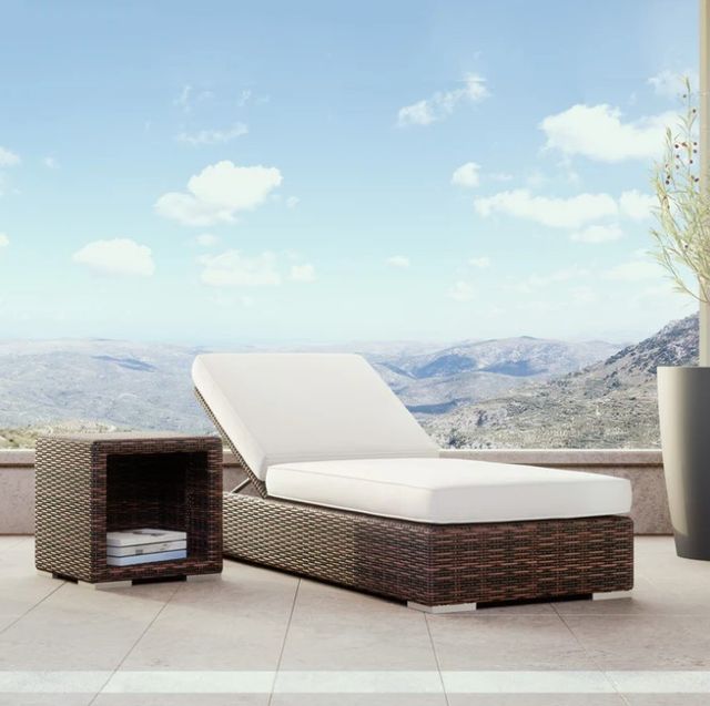 Sunset West Montecito Cognac Resin Wicker Outdoor Adjustable Chaise with Canvas Flax Cushion-2