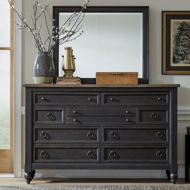 Liberty Furniture Americana Farmhouse Black Dresser and Mirror-1