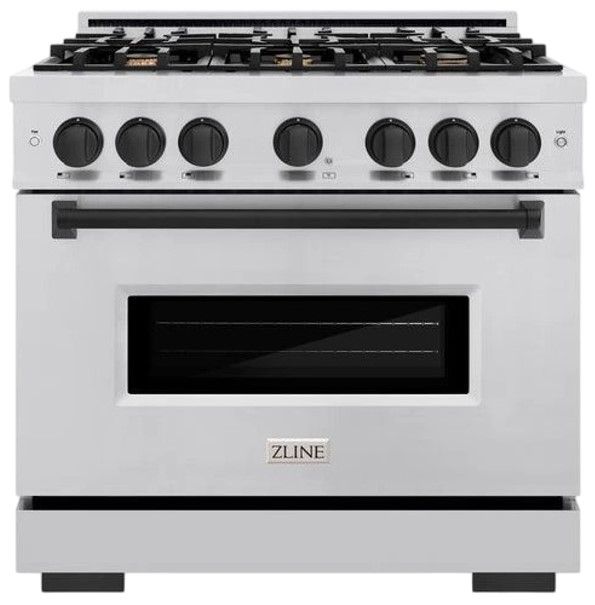 ZLINE Classic Autograph Edition 36" Stainless Steel Pro Style Gas Range with Matte Black Accents-0