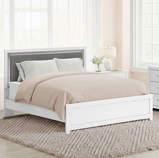 Signature Design by Ashley® Raechalla Gray/White Queen Upholstered Panel Headboard-1