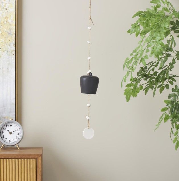 Deco Marche Black/White Handmade Bell Windchime with Cascading Disks-4