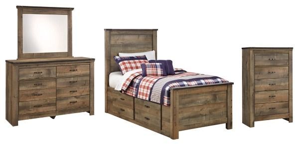 Signature Design by Ashley® Trinell 4-Piece Brown Twin Panel Storage Bed Set-0