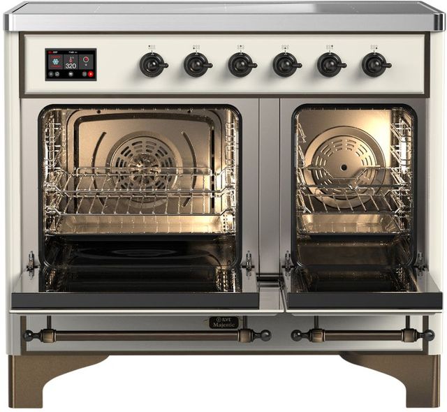 Ilve® Majestic III 40" Antique White Pro Style Induction Range with Solid Door and Burnished Trim-1