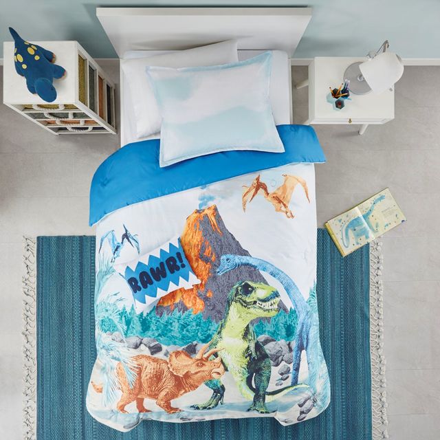 Olliix by Mi Zone Kids Tucker Dinosaur Printed Blue Full/Queen Comforter Set-2