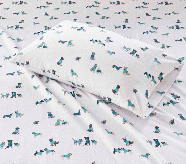 Olliix by Intelligent Design Cozy Soft Teal Dogs Full Cotton Novelty Print Flannel Sheet Set-1