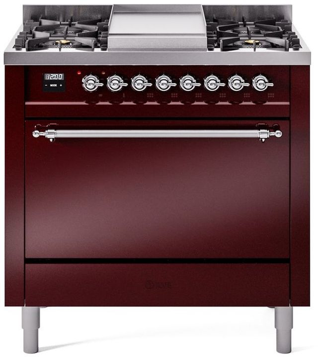 Ilve® Nostalgie II Series 36" Burgundy Pro Style Dual Fuel Range-0