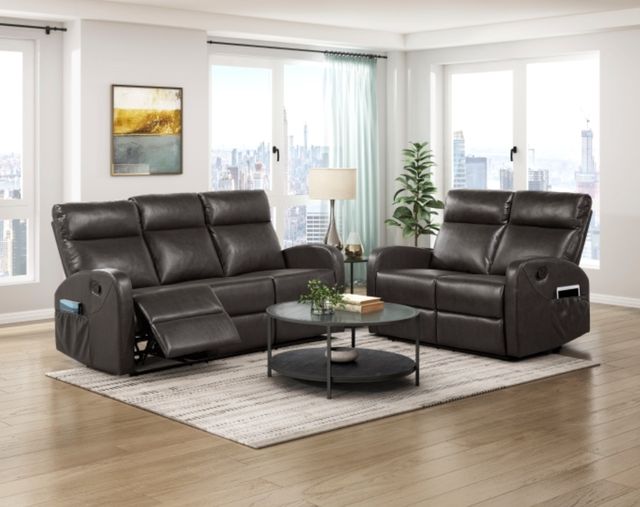 Homelegance® Allen Espresso Manual Double Reclining Sofa-1