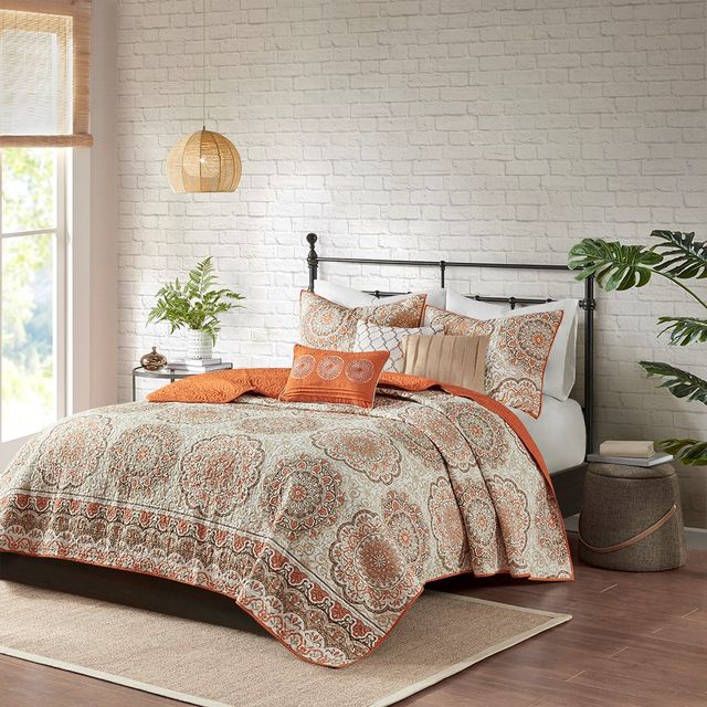 Olliix by Madison Park Tangiers 6 Piece Orange Full/Queen Reversible Coverlet Set-4