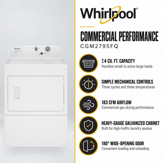 Whirlpool Commercial 7.4 Cu. Ft. Non-Coin Gas Front-Load Dryer - White-3