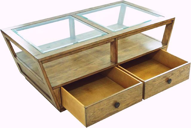 Magnussen Home® Hardison Glass/Warm Stone Brown Rectangular Cocktail Table with Casters-3