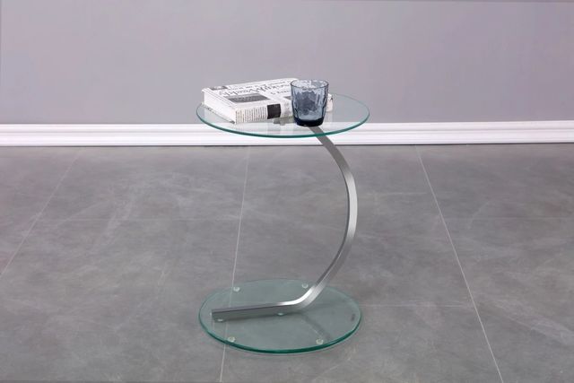 Brassex Inc. Glass Top Accent Table with Silver Base-1