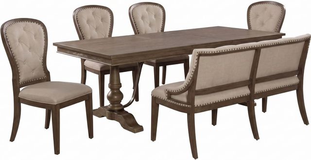Liberty Furniture Americana Farmhouse 6-Piece Beige/Dusty Taupe Optional Trestle Dining Table Set-0