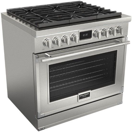 Fulgor Milano® Evoque 400 Series 36” Stainless Steel Pro Style Dual Fuel Range with Chrome Trim-0