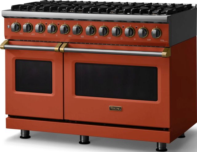 Viking® 5 Series 48" Spiced Cider Pro Style Dual Fuel (LP) Range with Brushed Brass Trim-3