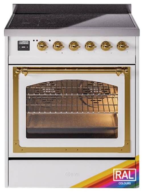 Ilve® Nostalgie II Noblesse 30'' Custom RAL Color Pro Style Induction Range with Brass Trim-0