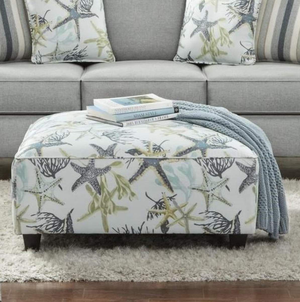 Fusion Furniture Savanah Ocean Multi-Colored Cocktail Ottoman