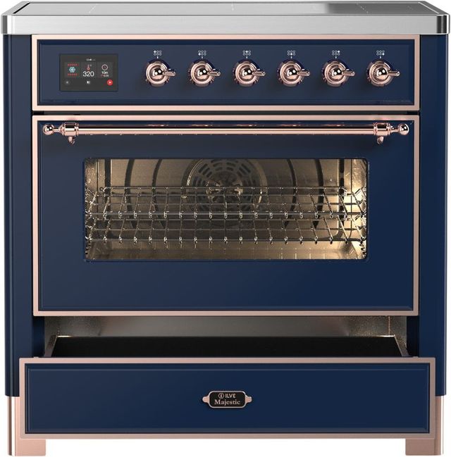 Ilve® Majestic III 36" Midnight Blue Pro Style Induction Range with Triple Glass Door and Copper Trim-2