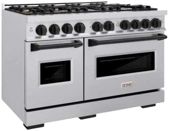 ZLINE Classic Autograph Edition 48" Satin Stainless Steel Pro Style Gas Range with Matte Black Accents-2