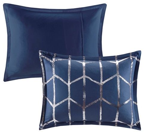 Olliix by Intelligent Design Raina Navy and Silver Twin/Twin XL Metallic Printed Comforter Set-1