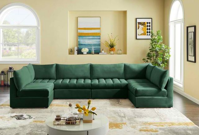 Meridian Furniture Jacob 6-Piece Green Velvet Modular Sectional Set-3