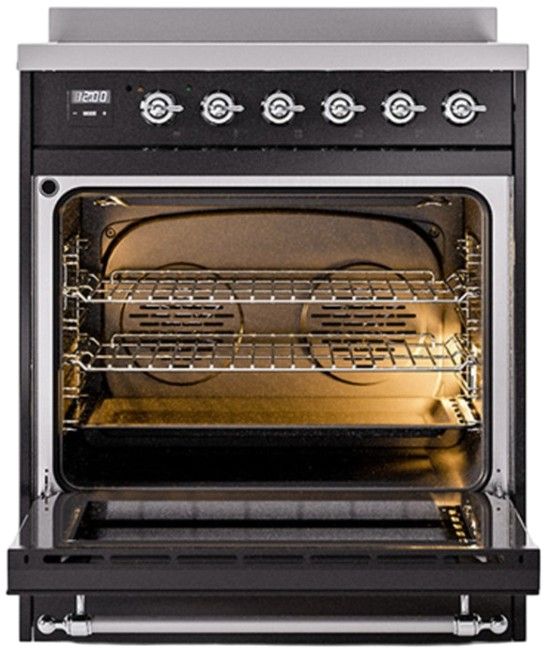 Ilve® Nostalgie II Series 30" Glossy Black Pro Style Induction Range-1