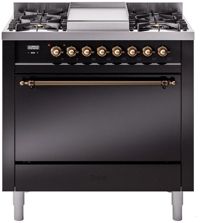 Ilve® Nostalgie II Series 36" Glossy Black Pro Style Dual Fuel Range-0