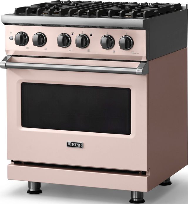Viking® 5 Series 30" Blush Pro Style Dual Fuel (NG) Range with Polished Chrome Trim-3
