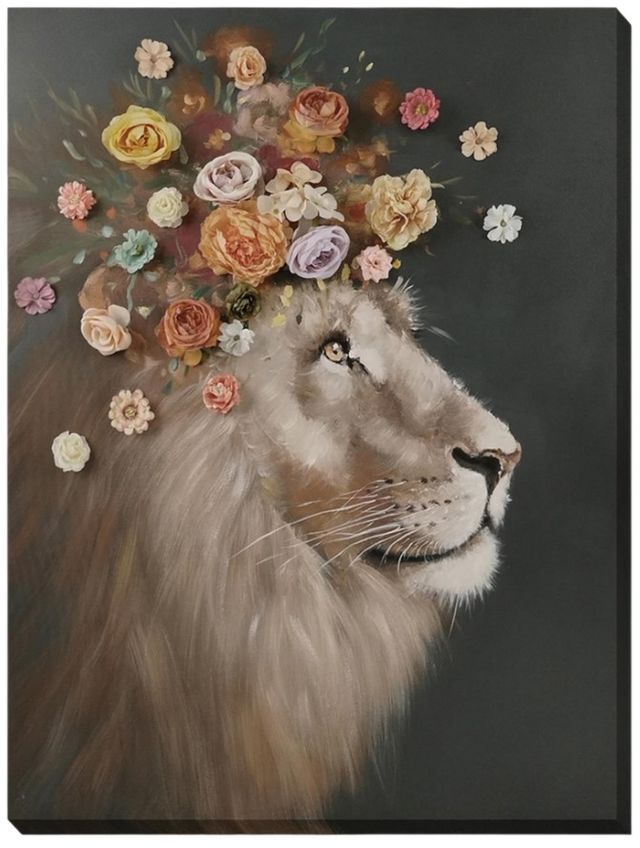 Classy Living Contemplative Majestic Floral Lion Canvas Wall Art-0