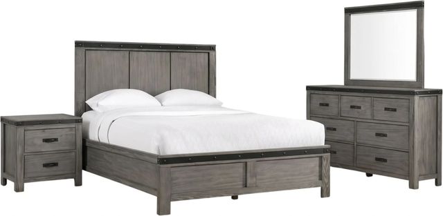 Elements International Wide 4-Piece Gray Queen Panel Bedroom Set-0