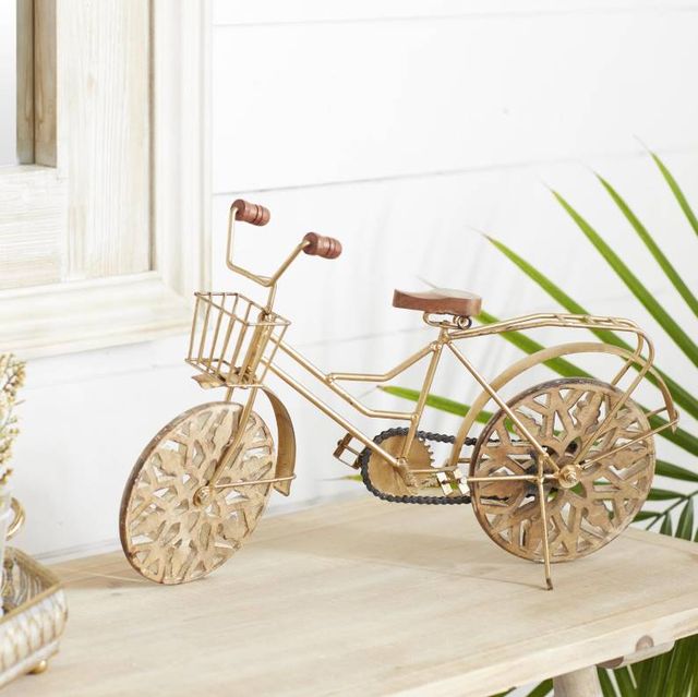 Deco Marche Gold Bike Sculpture with Carved Wheels-4
