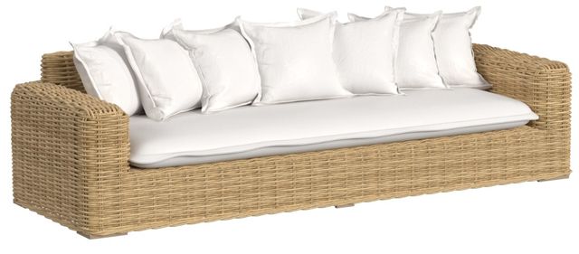 Sunset West Playa Natural Resin Wicker Outdoor Sofa with Soothe Pearl Cushion-0